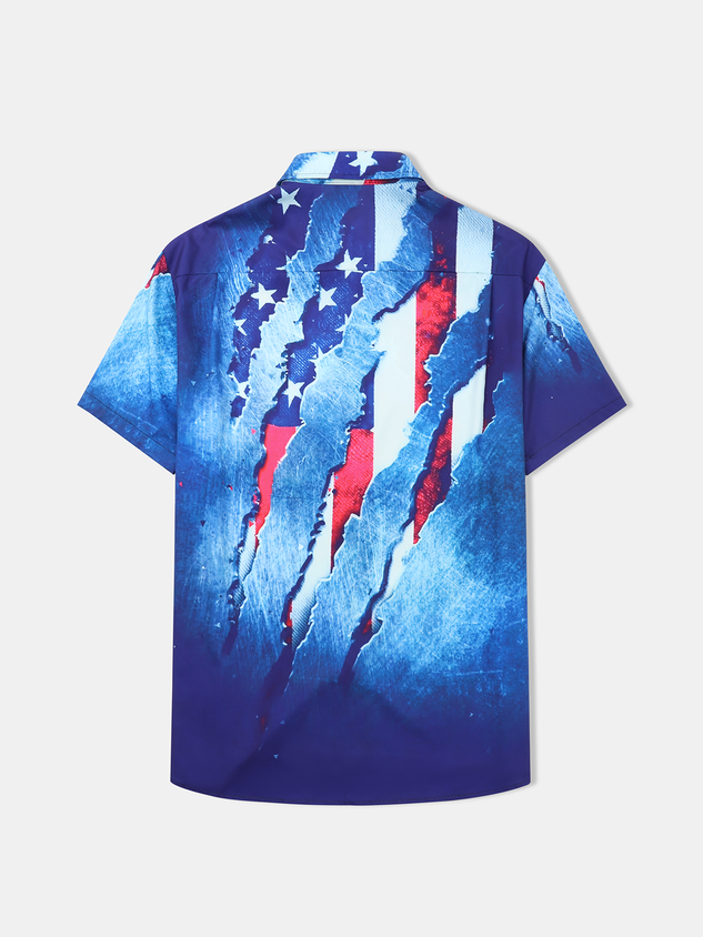 Flag Bigfoot Chest Pocket Short Sleeve Casual Shirt