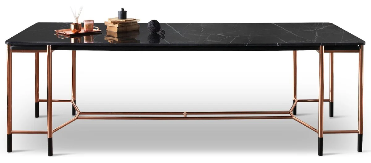 Casa Padrino mesa de comedor de lujo negro / cobre 240 x 100 x A. 75 cm - Mesa de comedor rectangular con tapa de m¨¢rmol - Muebles de comedor - Muebles de lujo - Interiores de comedor de lujo
