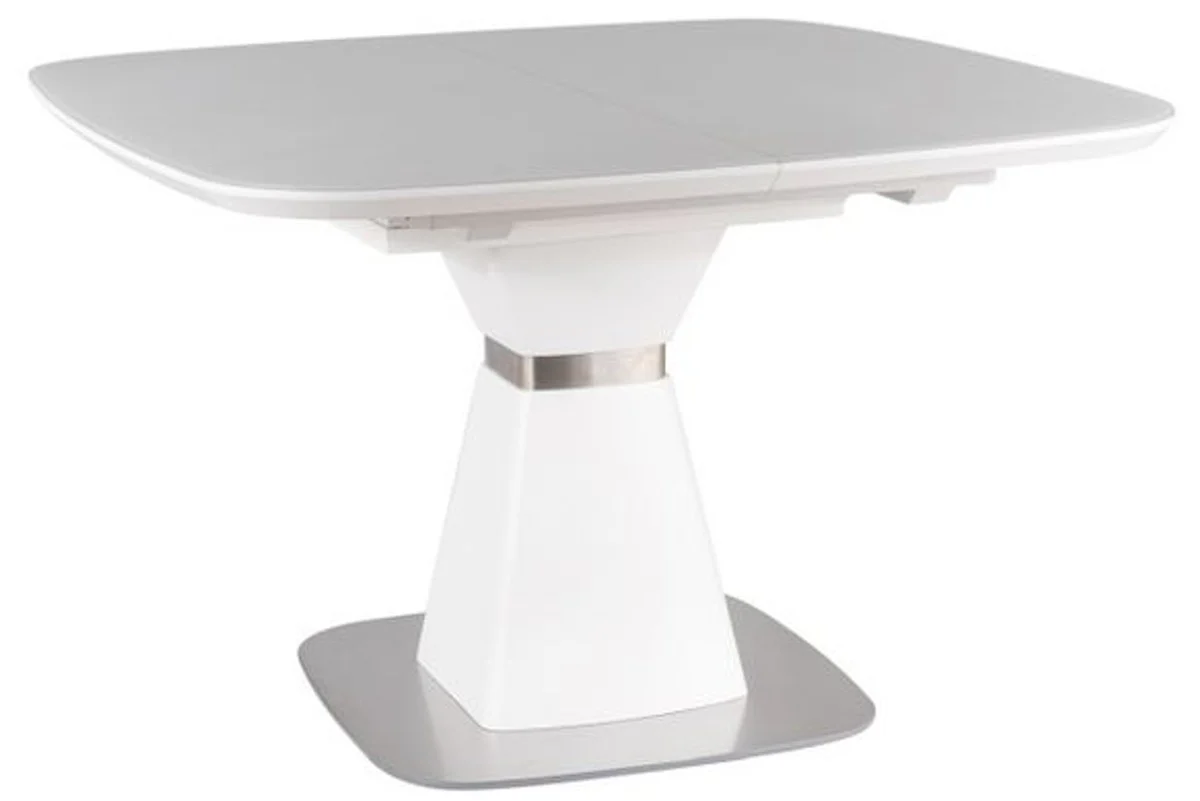 Casa Padrino mesa de comedor de lujo blanco mate / plata 120-160 x 120 x A. 76 cm - Mesa de comedor moderna extensible con vidrio templado - Muebles de comedor