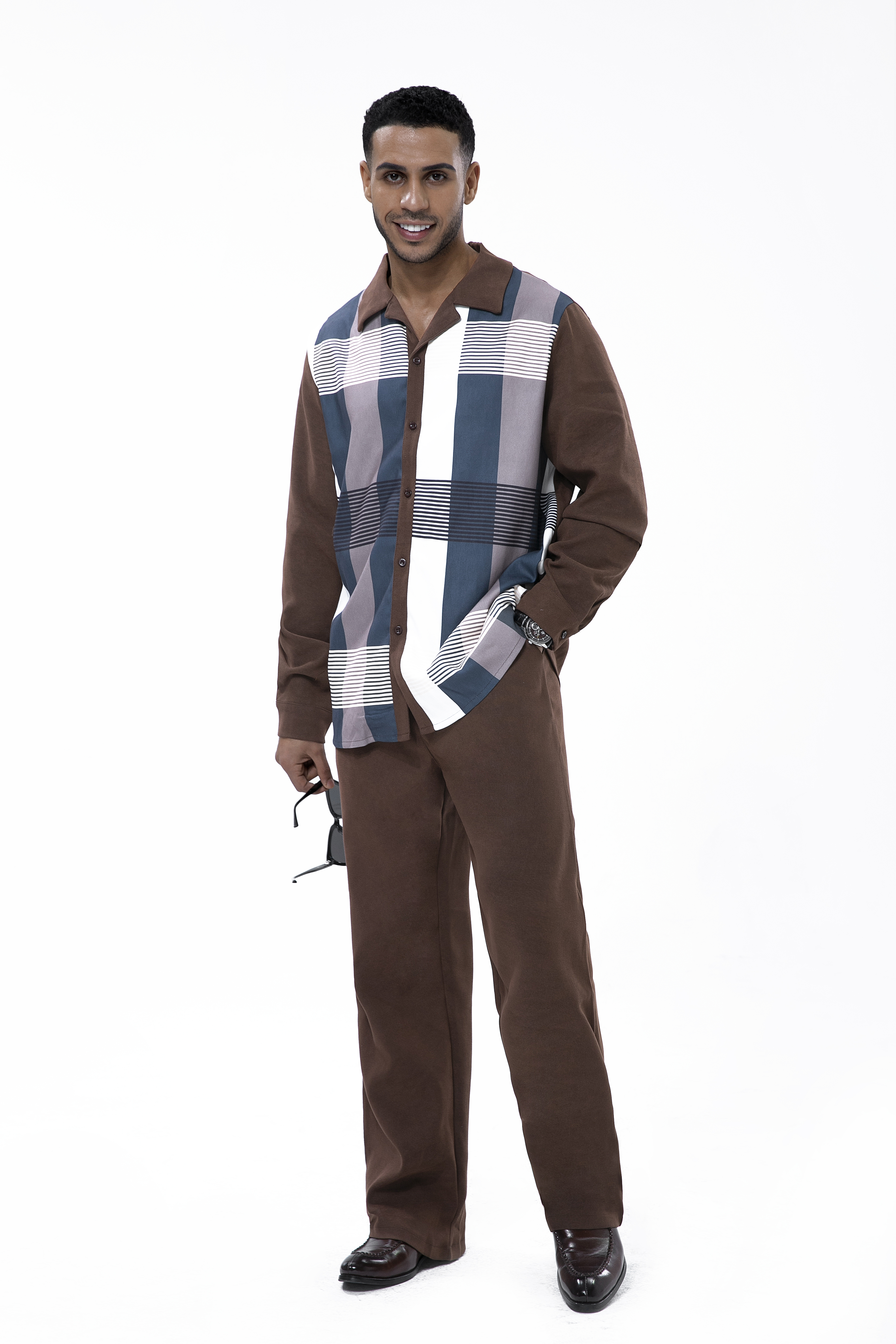 Suitmens Men's Brown Suede Long Sleeve Walking Suit 027