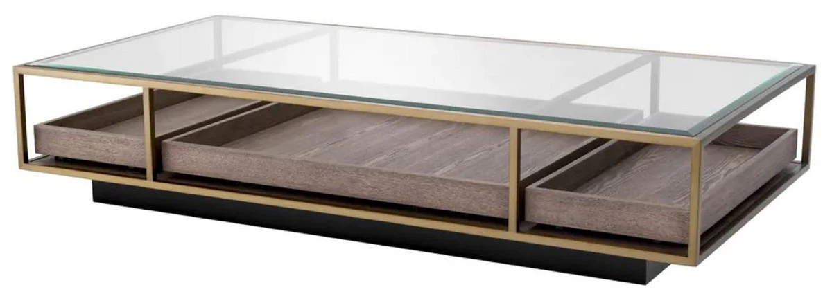Casa Padrino mesa de centro de lujo lat¨®n / gris / negro 180 x 90 x A. 37 cm - Mesa de sal¨®n rectangular con tapa de vidrio - Mesa de hotel - Muebles de sal¨®n - Muebles de hotel - Muebles de lujo