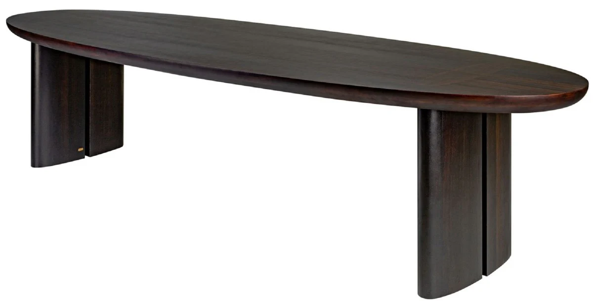 Casa Padrino mesa de comedor de lujo de chapa de eucalipto marr¨®n oscuro - Varios Tama?os - Mesa de cocina ovalada - Mesa de comedor de madera maciza - Muebles de Comedor de Lujo