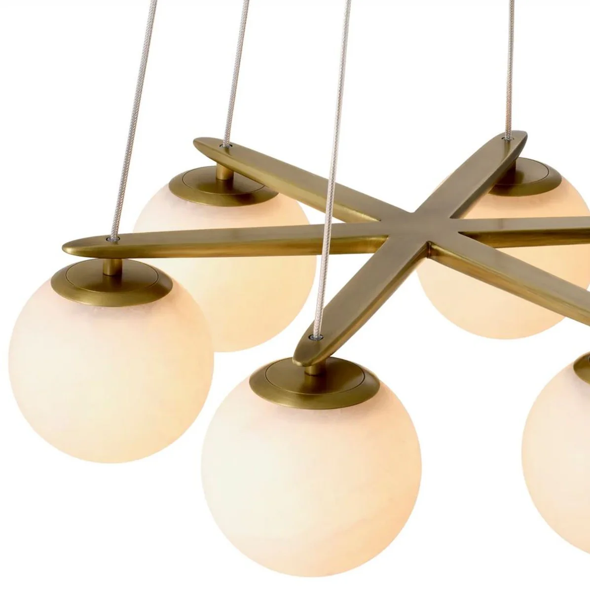 Casa Padrino l¨¢mpara de ara?a de lujo lat¨®n antiguo / alabastro ? 60 x A. 17 cm - L¨¢mpara de ara?a de sal¨®n regulable en altura con pantallas redondas de alabastro - Calidad de lujo