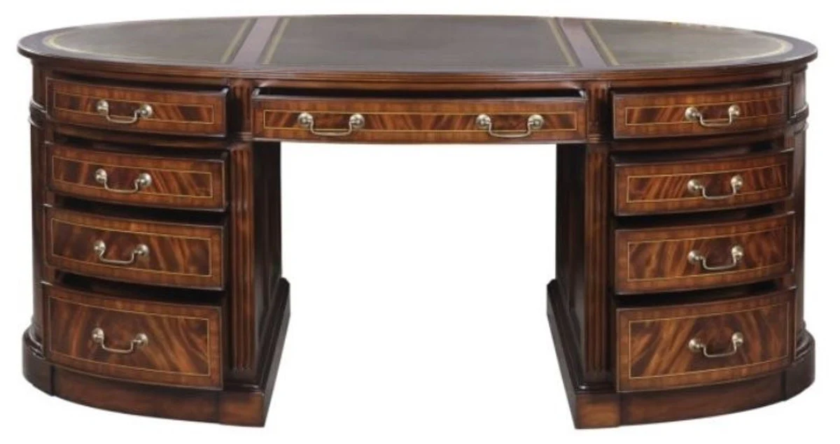 Casa Padrino escritorio de lujo de la marr¨®n / verde 180 x 102 x H. 76 cm - Escritorio Doble de Caoba con 18 Cajones