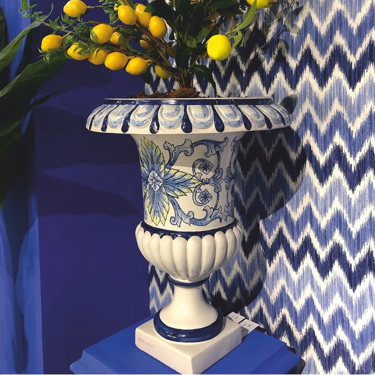 Casa Padrino maceta barroco de lujo de cer¨¢mica blanco / azul / amarillo ? 45 x A. 57 cm