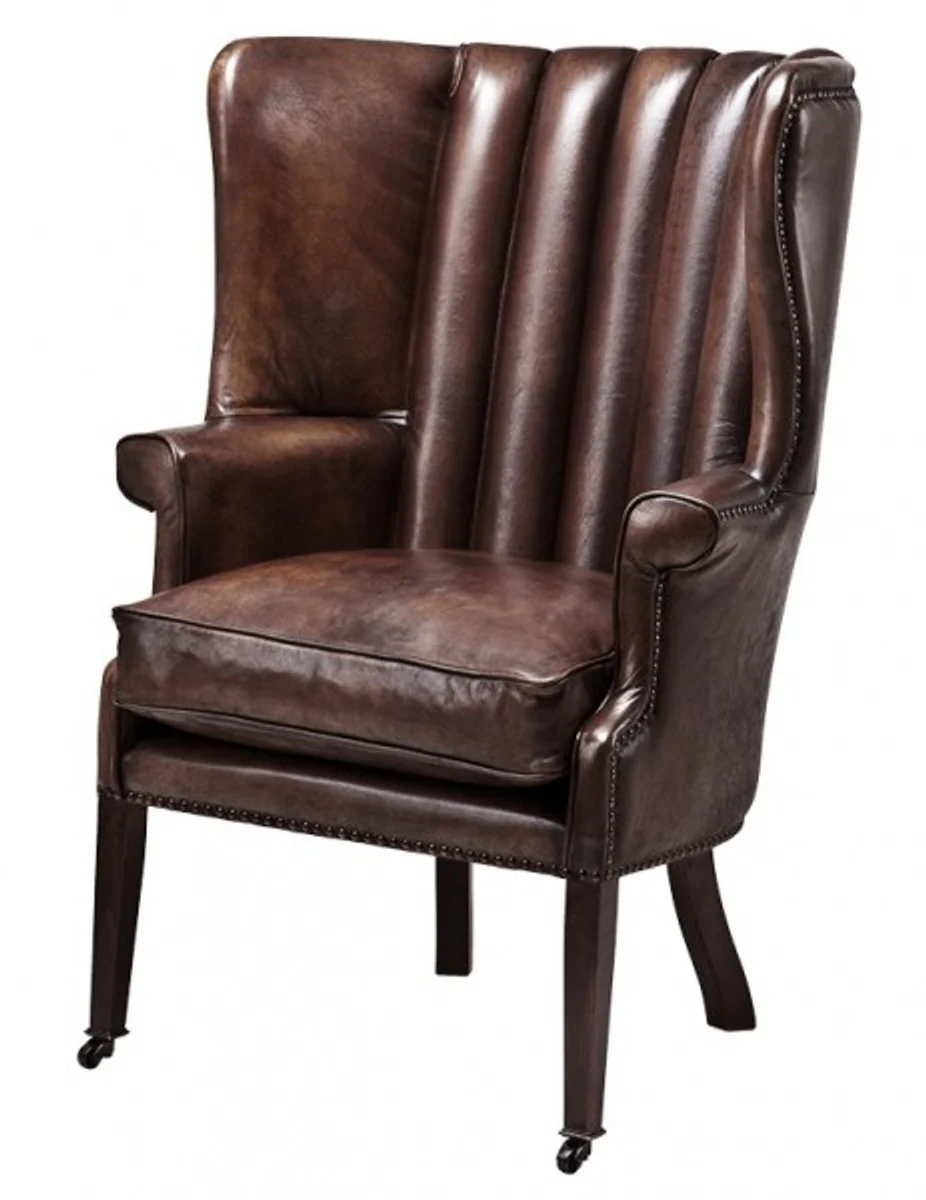 Luxury leather wing chair Elegance vintage Chesterfield Dark Brown - Chair with genuine leather