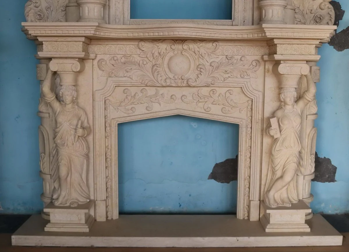 Casa Padrino marco de chimenea de m¨¢rmol barroco de lujo beige 200 x A. 290 cm