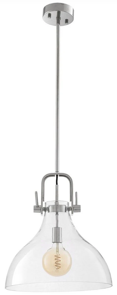 Casa Padrino lámpara colgante de diseño industrial de lujo plata Ø 42,5 x A. 45 cm - Elegante lámpara colgante de estilo industrial con pantalla redonda de vidrio - Luces de estilo industrial