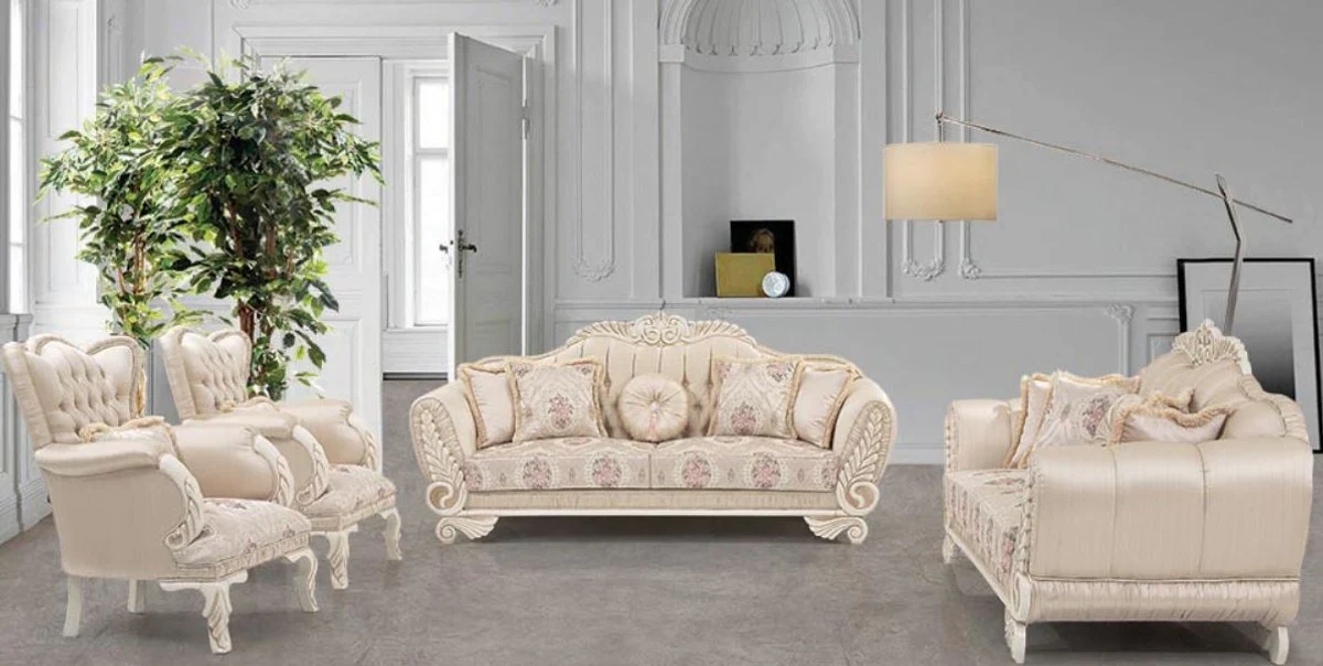 Casa Padrino conjunto de sal¨®n barroco de lujo beige / crema / rosa - 2 Sof¨¢s y 2 Sillones - Muebles de Sala de Estilo Barroco - Noble y Adornado