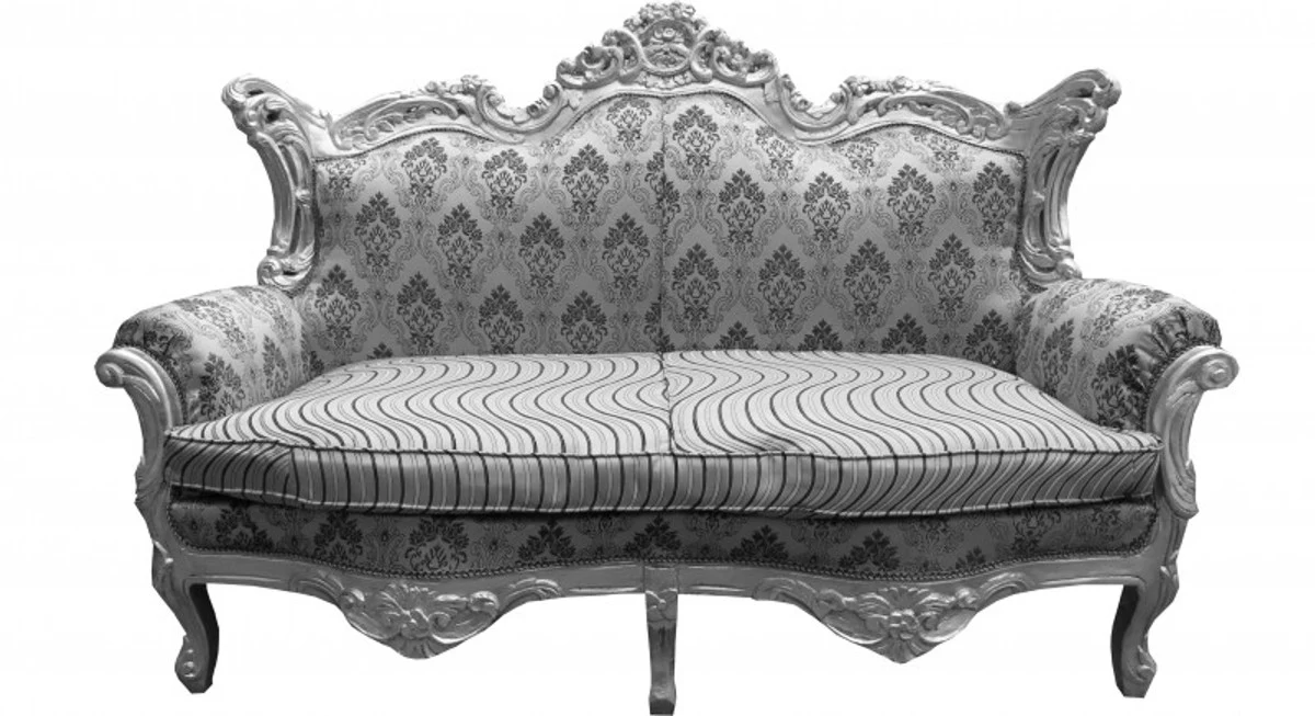 Casa Padrino Baroque master 2 seater Silver pattern/Silver Mod2 - living room couch furniture Lounge
