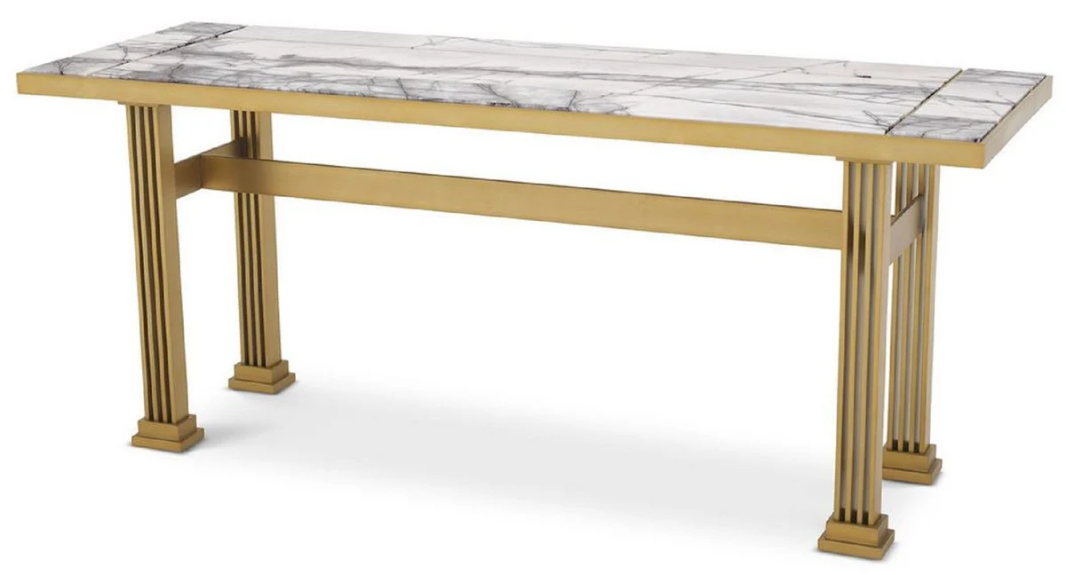 Casa Padrino consola de lujo lat¨®n / blanco 180 x 60 x A. 75,5 cm - Mesa consola rectangular de acero inoxidable con tapas de m¨¢rmol - Muebles de sal¨®n - Muebles de lujo - Interiores de lujo
