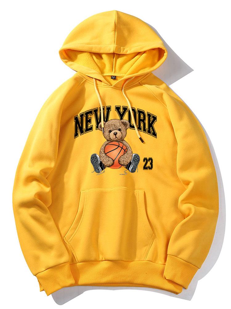 New York Basketball Bear Print Hoodie
