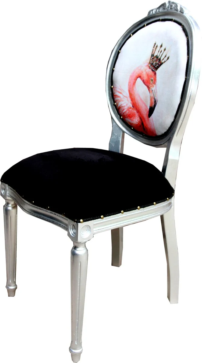 Silla de comedor de lujo barroca Casa Padrino Flamingo / Silver con corona y Bling Bling Rhinestones - Silla de dise?o