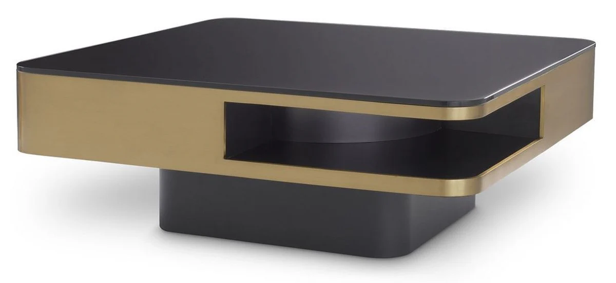 Casa Padrino mesa de centro de lujo lat¨®n / negro 89,5 x 89,5 x A. 33,5 cm - Mesa de sal¨®n con tapa de vidrio - Muebles de Sal¨®n - Muebles de Lujo