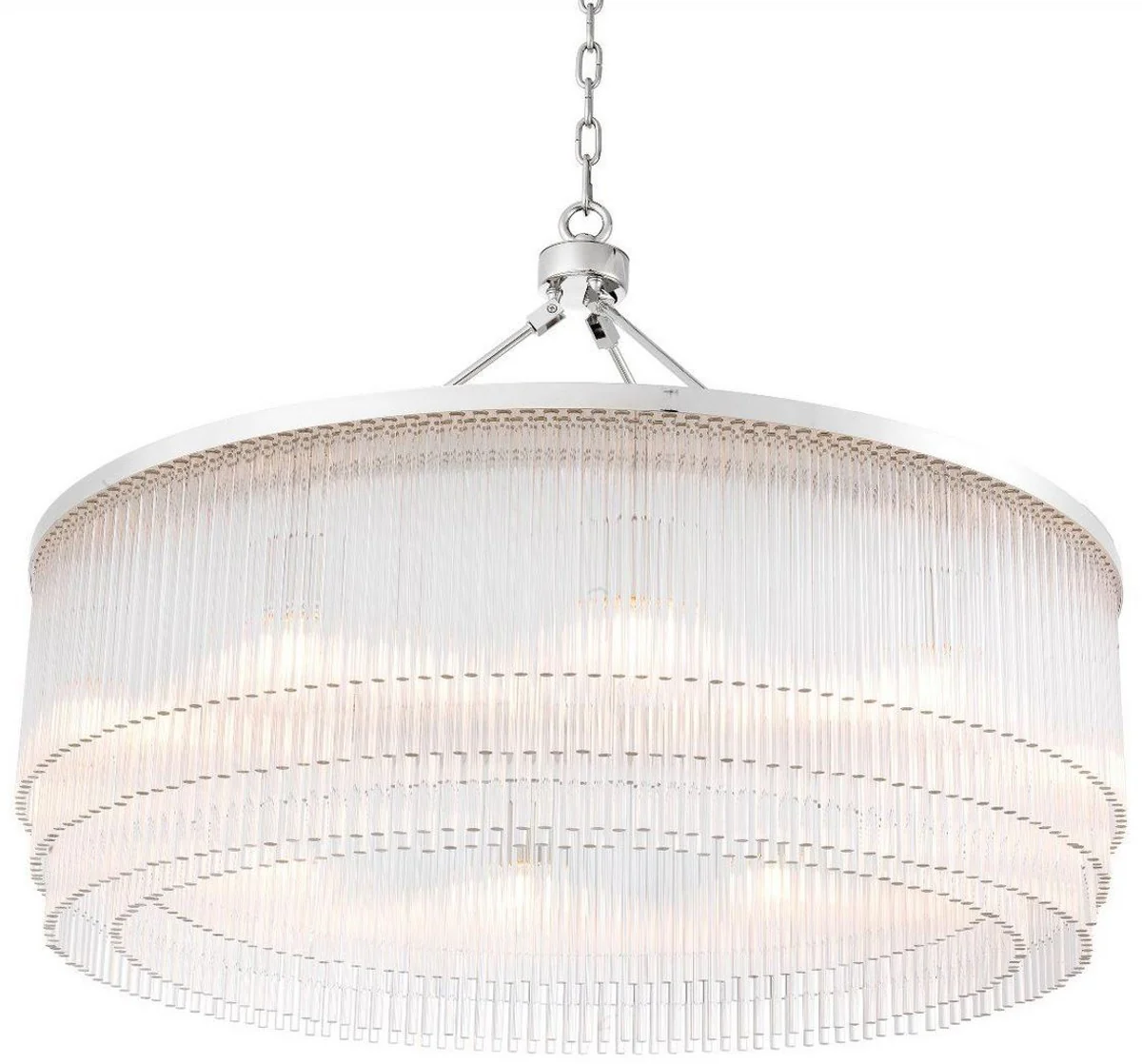 Casa Padrino lámpara de araña de lujo plata Ø 90 x A. 61 cm - Lámpara de araña redonda de metal con elegantes varillas de vidrio - Lámpara de Araña de Hotel y Restaurante