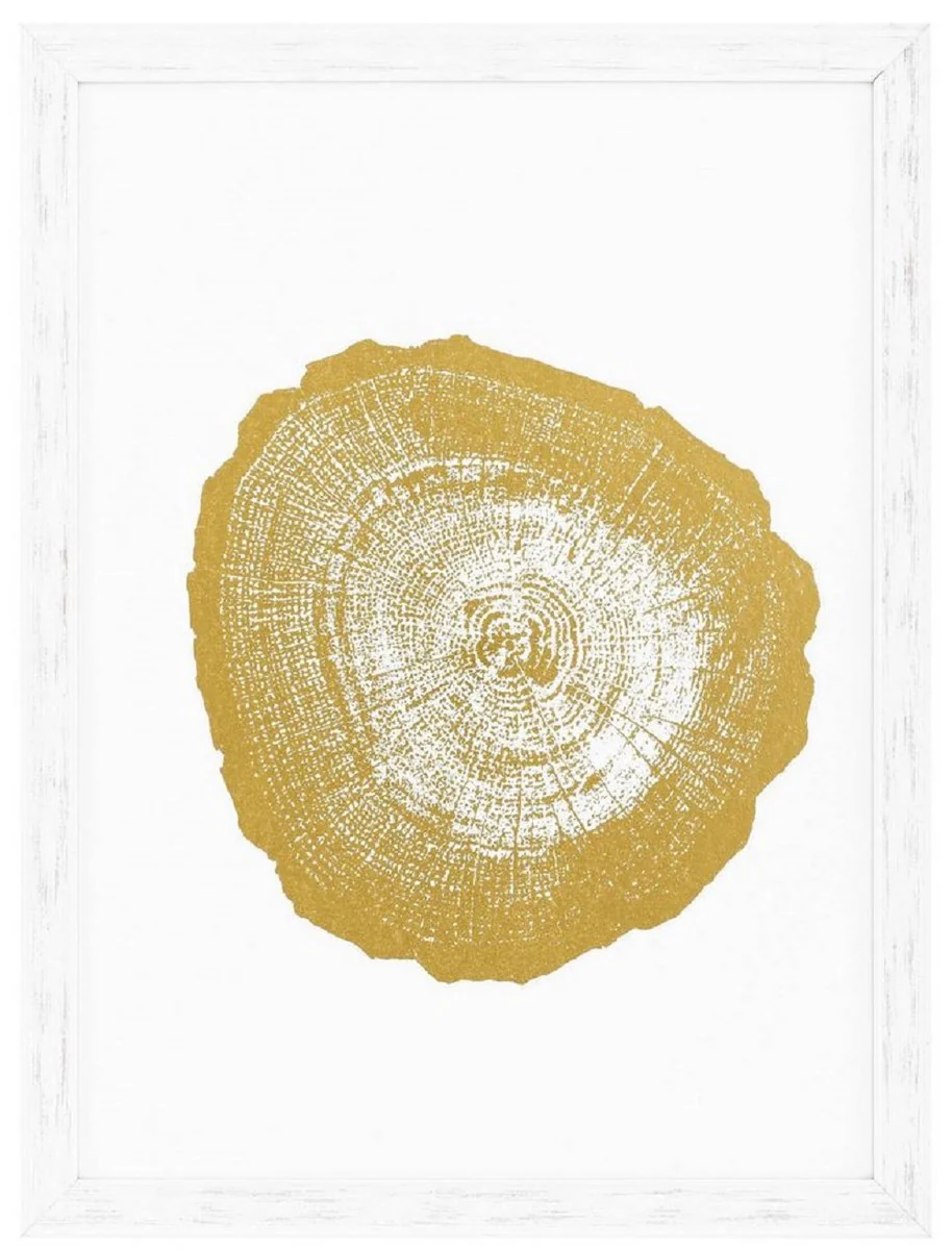 Casa Padrino conjunto de imágenes de lujo rodajas de árboles anillos anuales blanco / oro 61.5 x A. 82 cm - Impresiones Artísticas - Imágenes de Pared - Decoraciones de Pared - Accesorios Decorativos