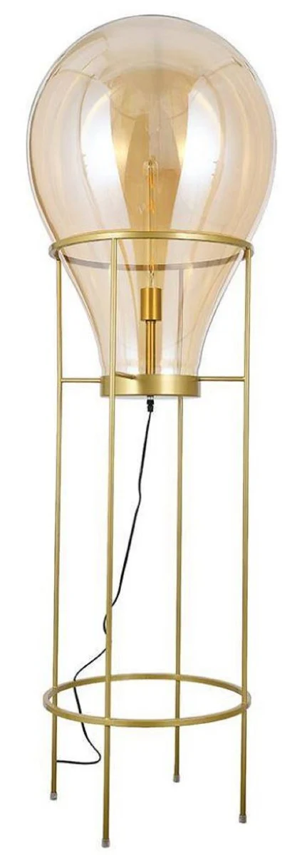 Casa Padrino lámpara de pie de lujo ámbar / oro Ø 50 x A. 158 cm - Lámpara de pie redonda de metal con pantalla de vidrio - Lámparas de pie de lujo - Lámparas de lujo - Interior de lujo