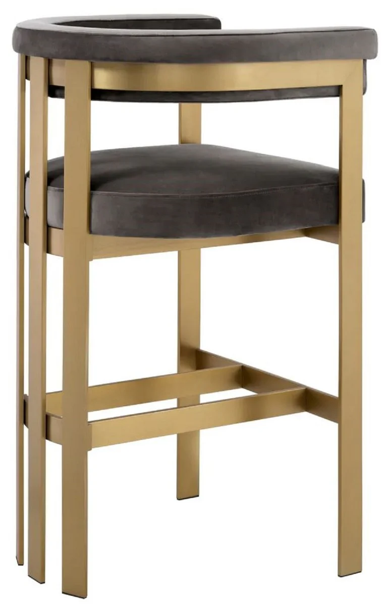 Casa Padrino silla de bar de terciopelo de lujo con reposabrazos gris / lat¨®n 56 x 56 x A. 104 cm - Taburete de bar tapizado - Muebles de bar - Muebles de lujo - Calidad de lujo