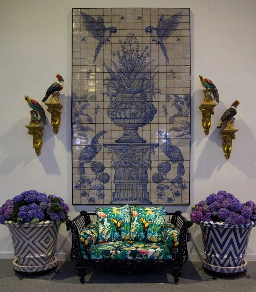 Casa Padrino sofá barroco de lujo negro / multicolor 137 x 87 x A. 77 cm - Sofá de hierro forjado forjado a mano con cojines - Sofá de Salón - Sofá de Jardín - Sofá de Patio - Muebles Barrocos