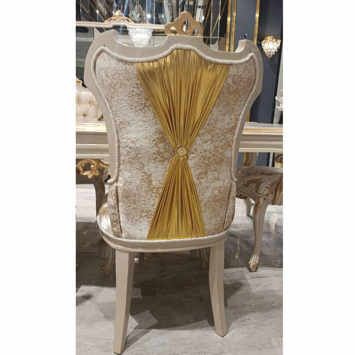 Casa Padrino silla de comedor barroco de lujo oro / blanco / gris / oro A. 110 cm - Muebles de comedor barrocos