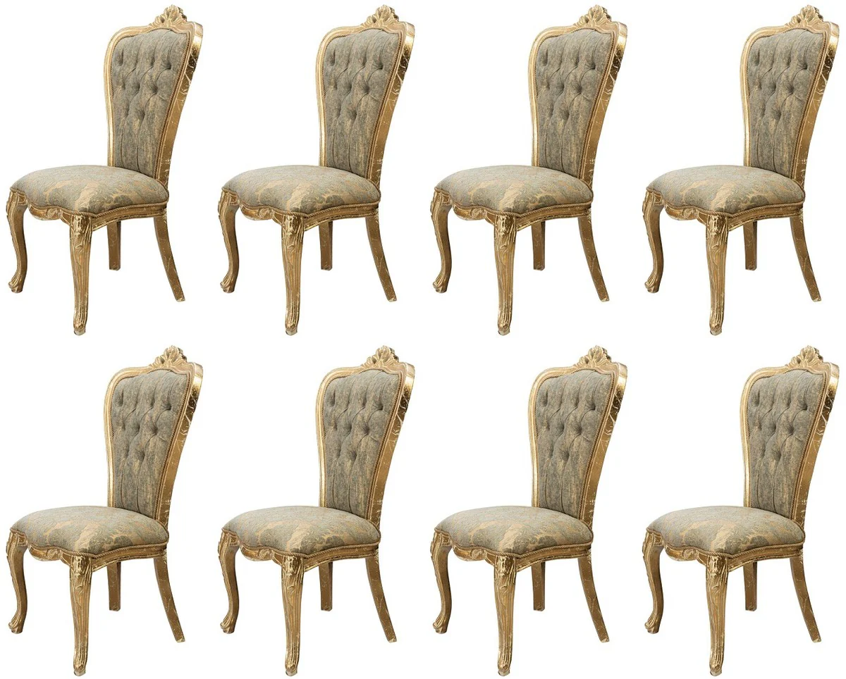 Casa Padrino conjunto de 8 sillas de comedor barrocos de lujo verde / oro antiguo - Sillas de cocina de estilo barroco magn¨ªficos - Muebles de comedor barrocos - Muebles barroco