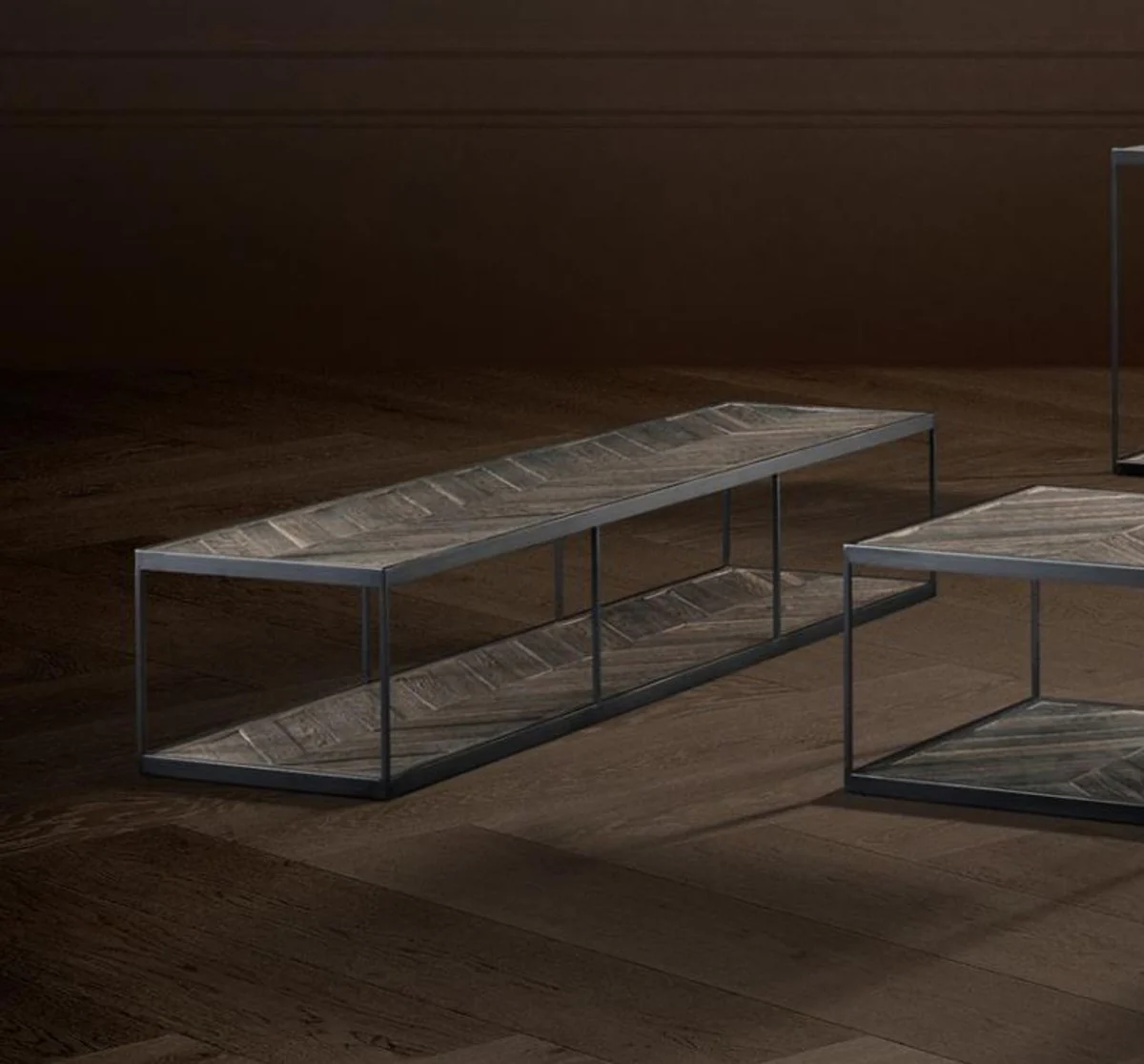 Casa Padrino mesa de centro de lujo de acero galvanizado y resistido roble - diseñador de mesa de la sala