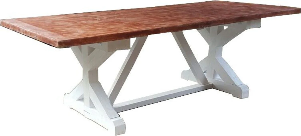 Casa Padrino Shabby Chic dining table white antique style / wood color 240 x 100 cm - country house style table - pine wood
