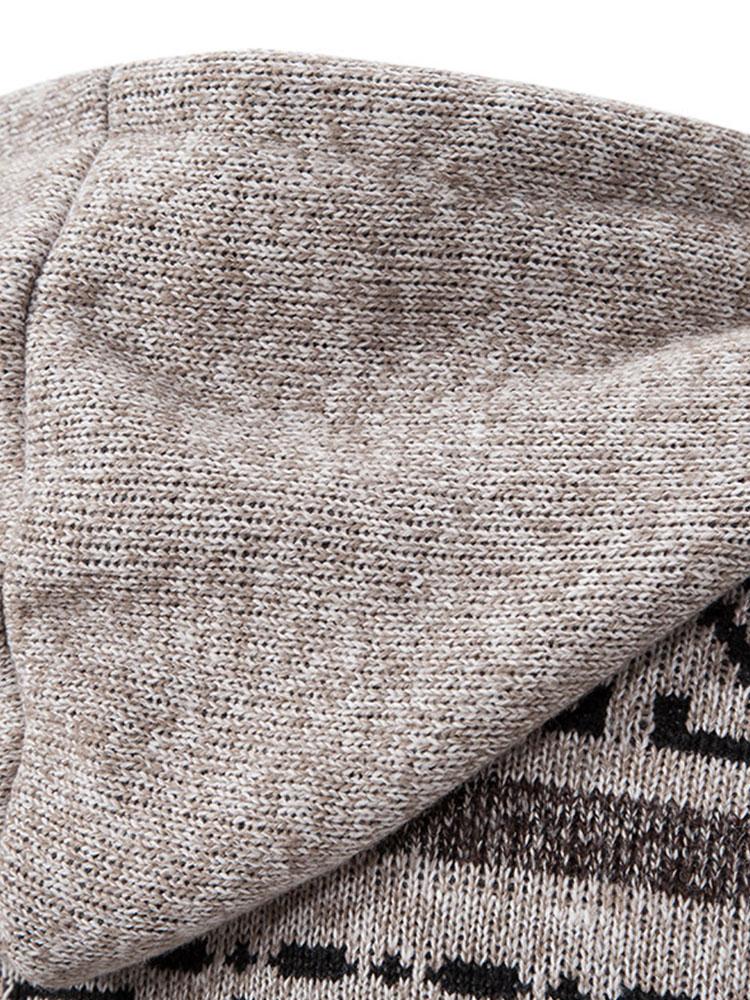 Aztec Geometric Pattern Zip Hooded Sweater