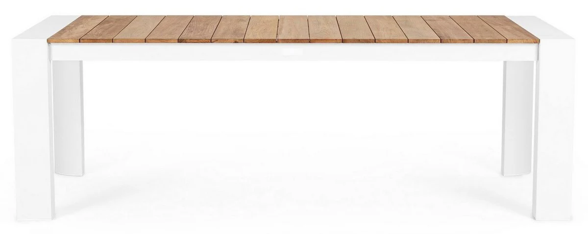 Casa Padrino mesa de jard¨ªn de lujo natural / blanco 228-294 x 100 x A. 75 cm - Mesa de comedor de jard¨ªn extensible con tablero de teca y patas de aluminio - Muebles de jard¨ªn y terraza de lujo