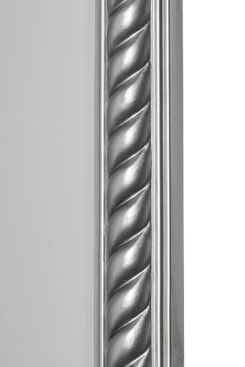 Casa Padrino Espejo de pie barroco plateado con hermoso marco de cuerda de plata antigua H. 180 cm - Hecho a mano