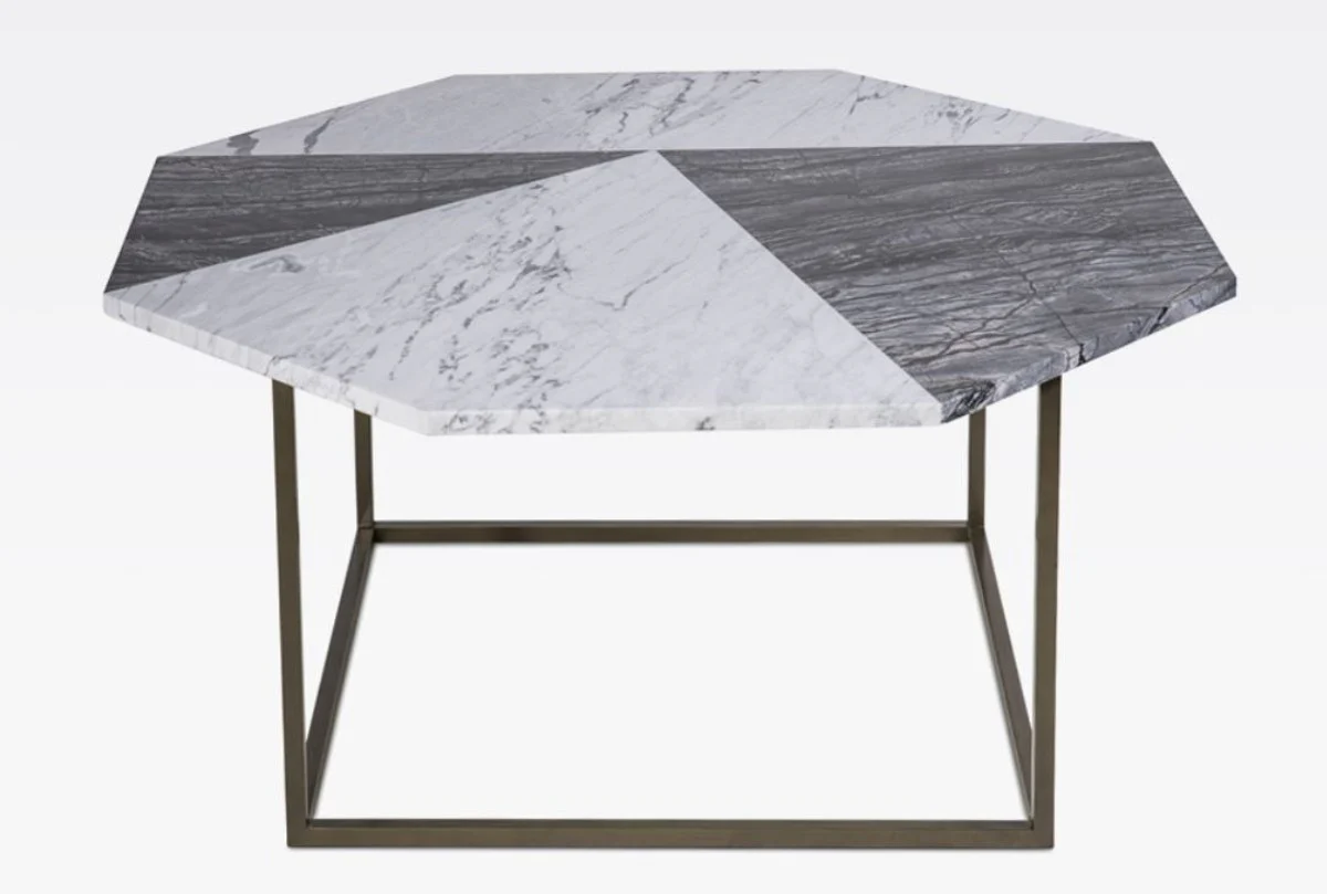 Casa Padrino mesa de centro de lujo negro / blanco 90 x 90 x A. 42 cm - Moderna mesa de sala octogonal con encimera de m¨¢rmol de Carrara - Muebles de sala