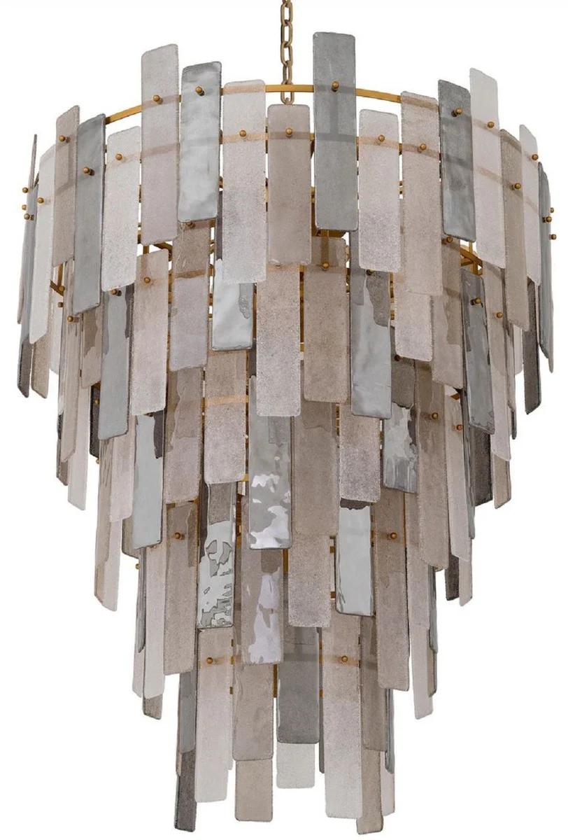 Casa Padrino lámpara de araña de lujo gris / latón antiguo Ø 114 x A. 141 cm - Lámpara de araña de cristal redonda - Lámpara de araña de salón - Lámpara de araña de hotel - Muebles de lujo