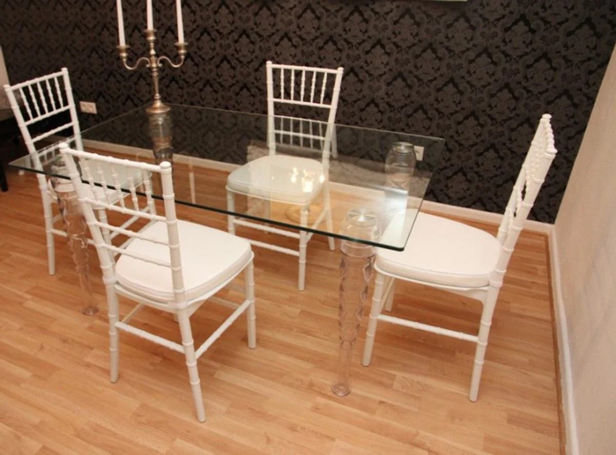 Designer Acrylic Dining Set Black / White - Ghost Chair Table - polycarbonate furniture - a table and 4 chairs - Casa Padrino
