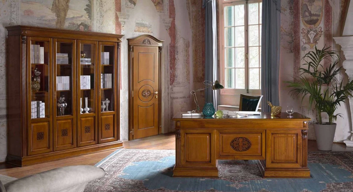 Casa Padrino escritorio barroco de lujo - Mesa de oficina de madera maciza marr¨®n - Interior de oficina de lujo italiano - Muebles de oficina de lujo - Calidad de lujo - Hecho en Italia