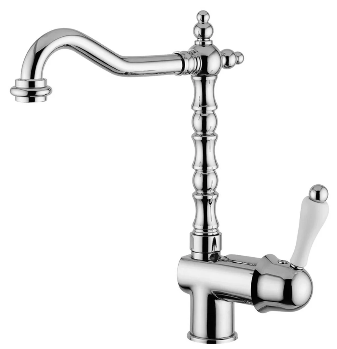Art Nouveau Retro Sink Faucet Silver / White H. 28.5 cm - Single Lever Sink Mixer Made in Italy