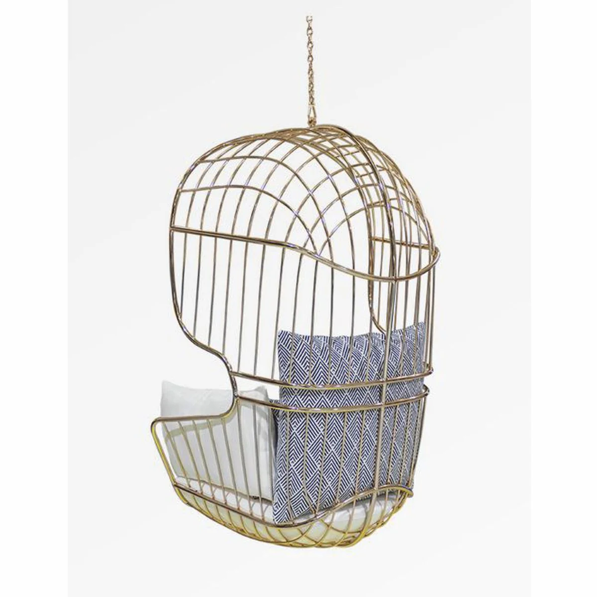 Casa Padrino silla colgante de lujo oro / blanco / azul A. 120 cm - Muebles de interior y exterior