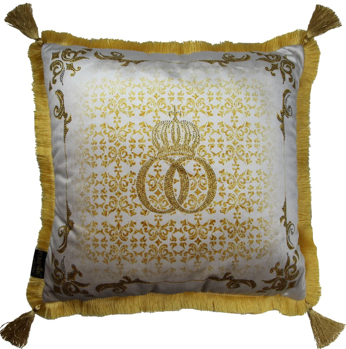Harald Gl??ckler luxury decorative baroque pillow Pomp??s by Casa Padrino cream / gold crown Deluxe with rhinestones and tassels - Gl??ckler pillow