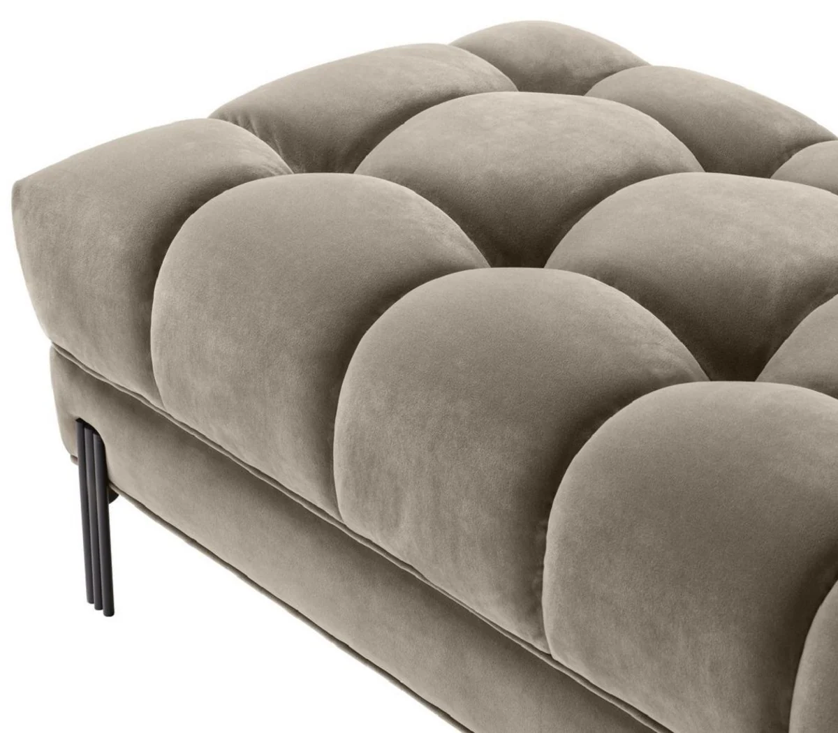 Casa Padrino banco de lujo greige / negro 133 x 59 x H. 42 cm - Banco Acolchado de Terciopelo con Patas de Acero Inoxidable - Colecci¨®n de Lujo