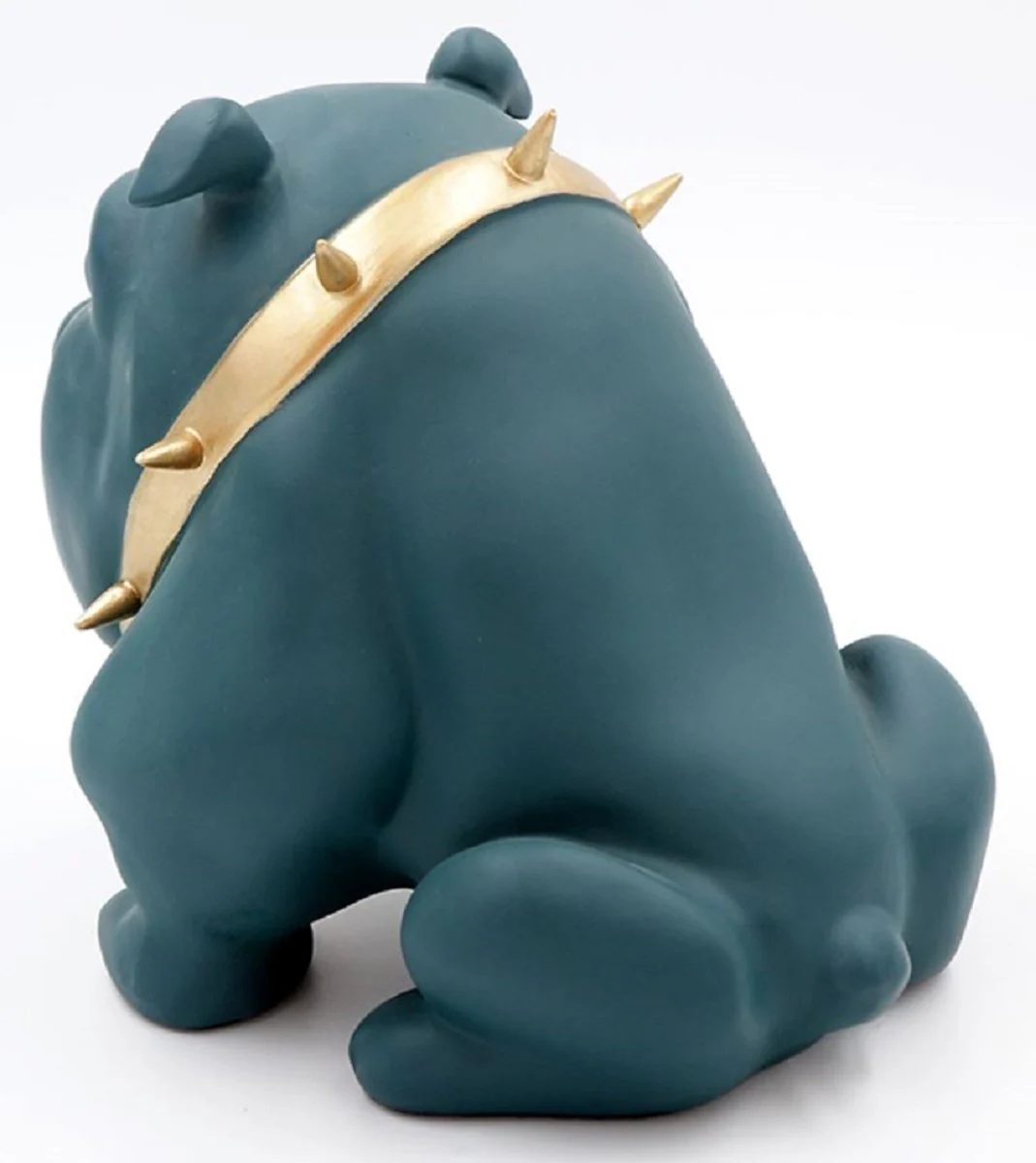 Casa Padrino figura decorativa de lujo perro bulldog con collar verde / oro A. 55 cm - Escultura decorativa de resina - Decoraci¨®n sal¨®n - Figura animal decorativa de lujo