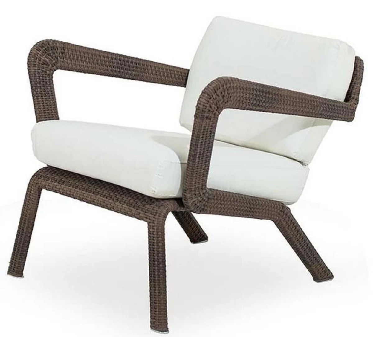 Casa Padrino sillón de jardín de lujo marrón / blanco 74 x 72 x A. 66 cm - Sillón resistente a la intemperie tejido a mano - Muebles sillón de piscina de hotel de terraza de jardín