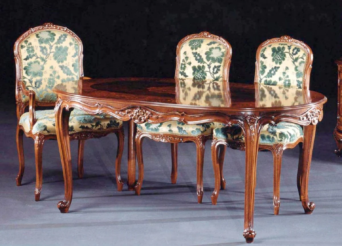 Casa Padrino conjunto de comedor barroco de lujo crema / verde / marr¨®n - 1 Mesa de Comedor Barroco y 6 Sillas de Comedor Barrocos - Muebles de comedor de lujo en estilo barroco - Hecho en Italia