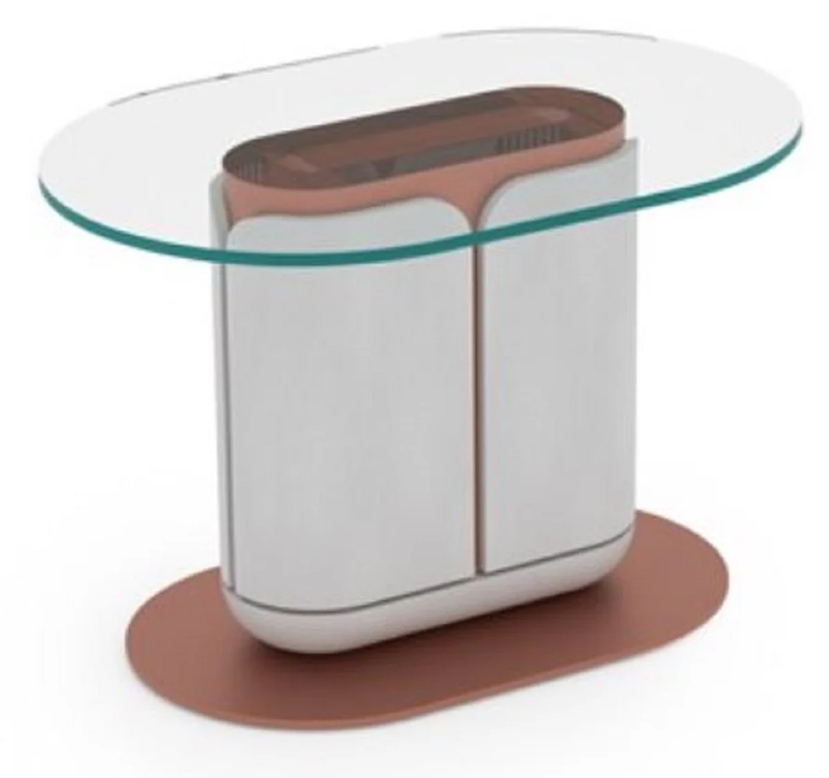 Casa Padrino mesa auxiliar de lujo blanco / cobre 60 x 40 x A. 40 cm - Mesa ovalada con tapa de vidrio - Muebles de sal¨®n - Muebles de hotel - Muebles de lujo