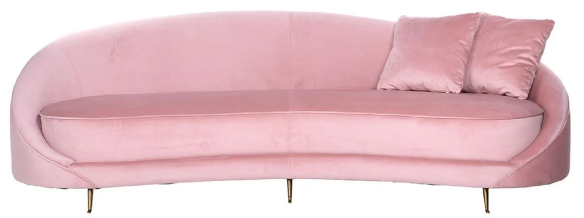 Casa Padrino sof¨¢ de terciopelo de lujo rosa / oro 240 x 100 x A. 77 cm - Sof¨¢ de sal¨®n curvo con 2 cojines decorativas - Muebles de sal¨®n de lujo