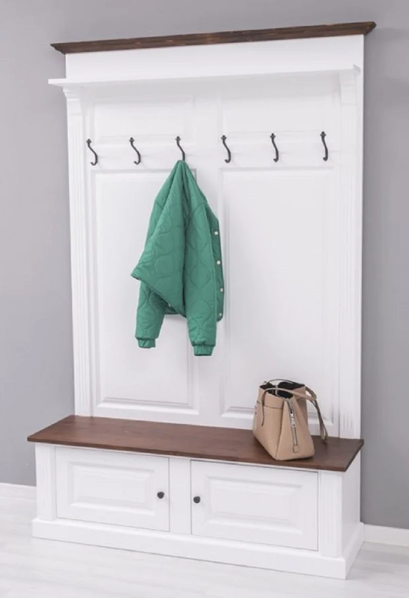 Casa Padrino armario de madera maciza estilo campestre blanco / marron oscuro 140 x 41 x A. 210 cm - Armario de pared - Armario de recibidor - Muebles de recibidor - Muebles de estilo campestre