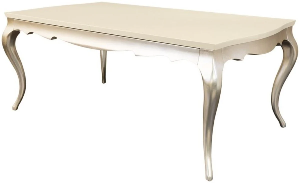 Casa Padrino mesa de comedor Art Deco crema / plata 189-240 x 108 x A. 76 cm - Mesa de cocina extensible de madera maciza - Muebles de Comedor Art Deco