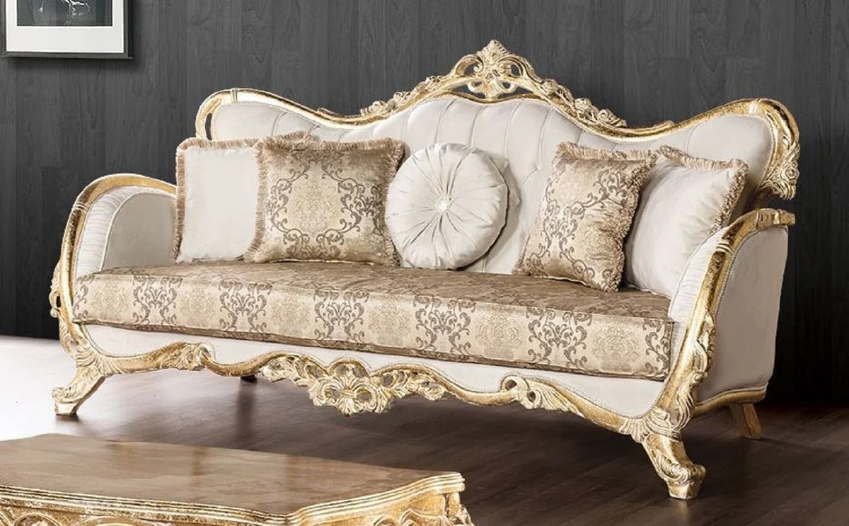 Casa Padrino sof¨¢ barroco de lujo blanco / multicolor / oro antiguo - Magn¨ªfico sof¨¢ de sal¨®n con patr¨®n elegante - Muebles de Sal¨®n Barrocos - Noble y Magn¨ªfico