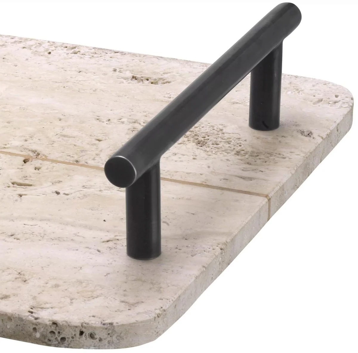 Casa Padrino bandeja de servir de lujo beige / bronce 48 x 34 x A. 8 cm - Bandeja rectangular de piedra natural travertino con asas - Accesorios Gastronom¨ªa y Restauraci¨®n - Accesorios de Lujo