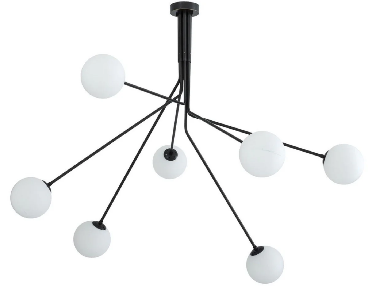 Casa Padrino lámpara de araña halógena de lujo bronce / blanco 192 x 192 x A. 85 cm - Lámpara de araña moderna regulable con pantallas de vidrio redondas - Colección de Lujo