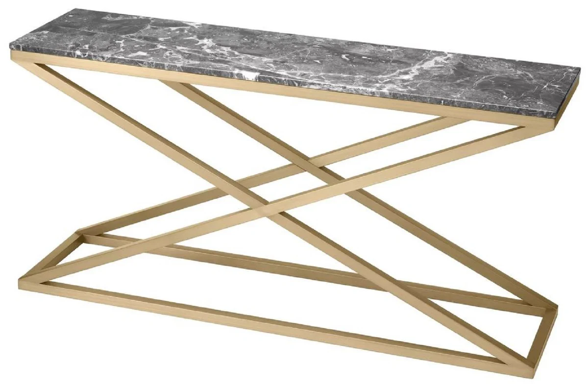 Casa Padrino consola de lujo lat¨®n / gris 150 x 40 x A. 74 cm - Mesa consola rectangular de acero inoxidable con tapa de m¨¢rmol - Muebles de sal¨®n - Muebles de lujo - Interiores de lujo