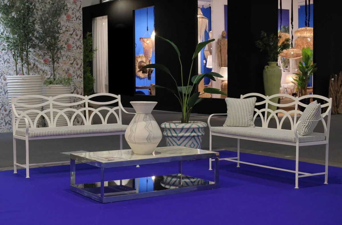 Casa Padrino banco de jard¨ªn Art Nouveau de lujo de hierro forjado blanco / gris 150 cm